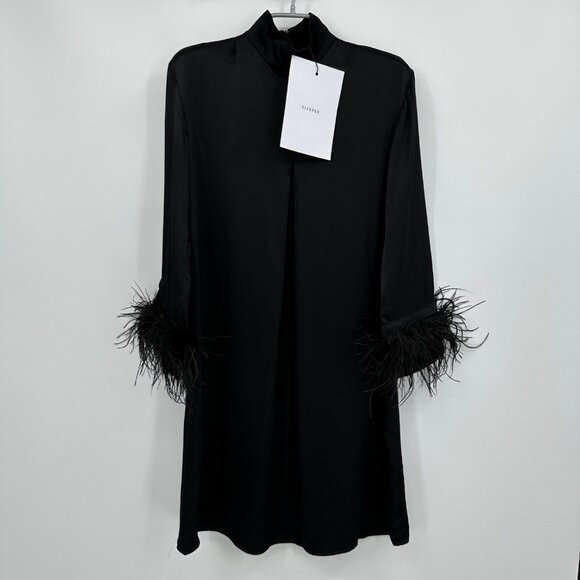 Sleeper Party Shirt Dress with Detachable Feathers in Black size XS Extra Small